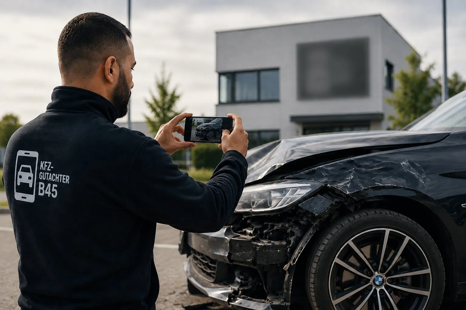 Güney Seyrek dokumentiert einen Unfallschaden an einem BMW