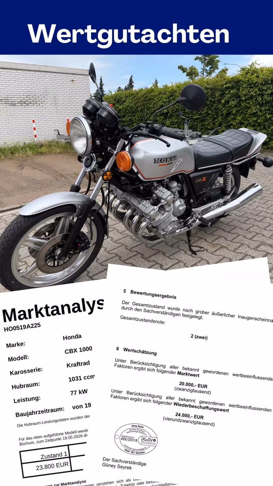 Echtes Wertgutachten von Güney Seyrek: Honda CBX 1000 mit Marktanalyse